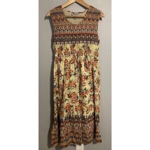 Marisol Dress Womens Large Floral Smocked Sundress Boho Tiered Cottagecore 90s